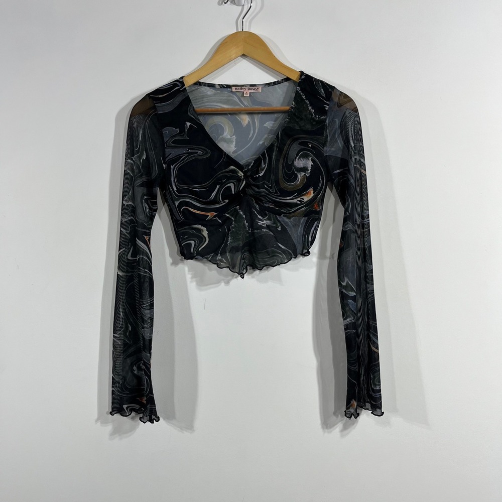 Bailey Rose Mesh Y2K Whimsigoth Swirl Crop Top Womens Medium Fairy Grunge Boho